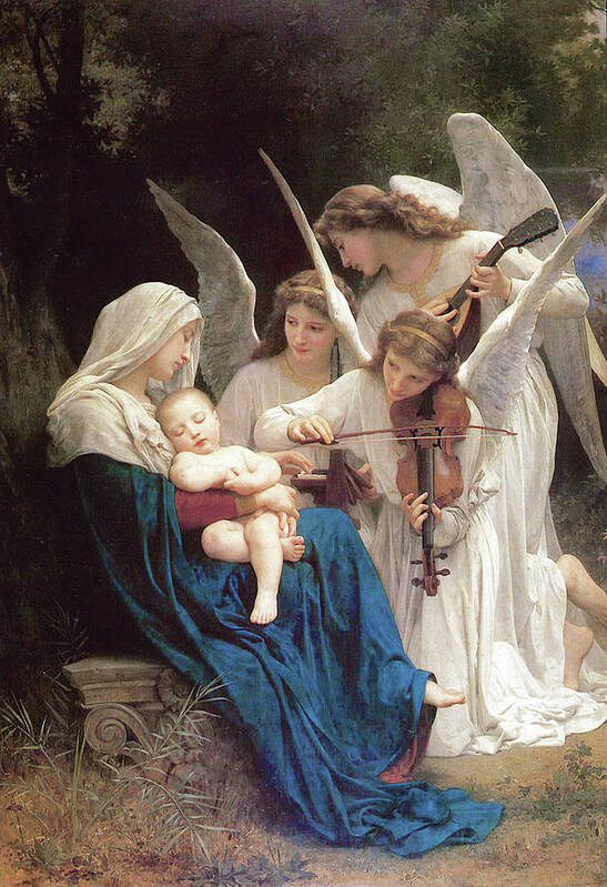 Virgin Mary And Angels Art Print featuring the mixed media The Virgin Mary With Angels 102 #1 by William Adolphe Bouguereau