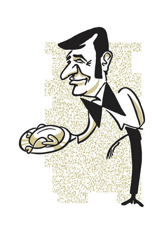 Accessories Art Print featuring the drawing Waiter Presenting Full Plate #1 by CSA Images