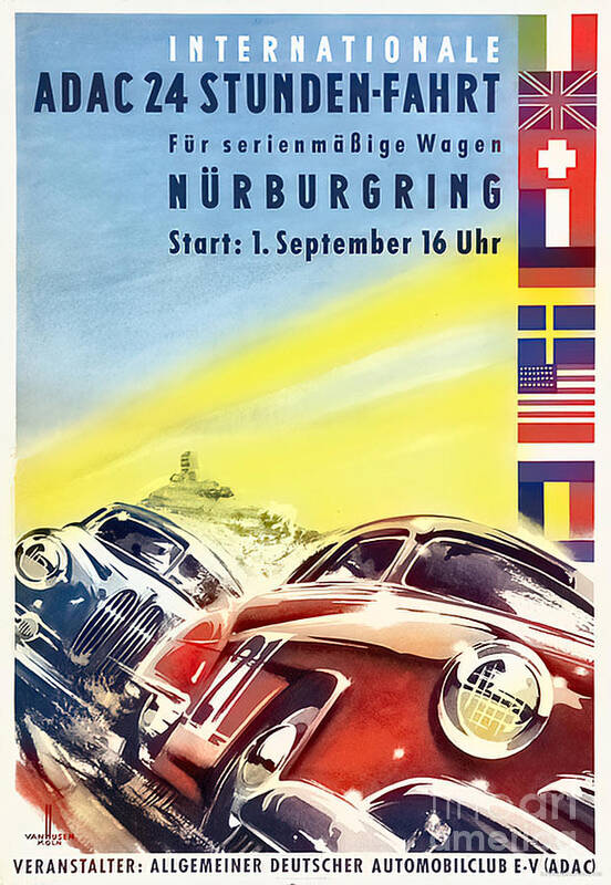 Vintage Art Print featuring the mixed media 1950s Nurburgring Racing Poster by Retrographs