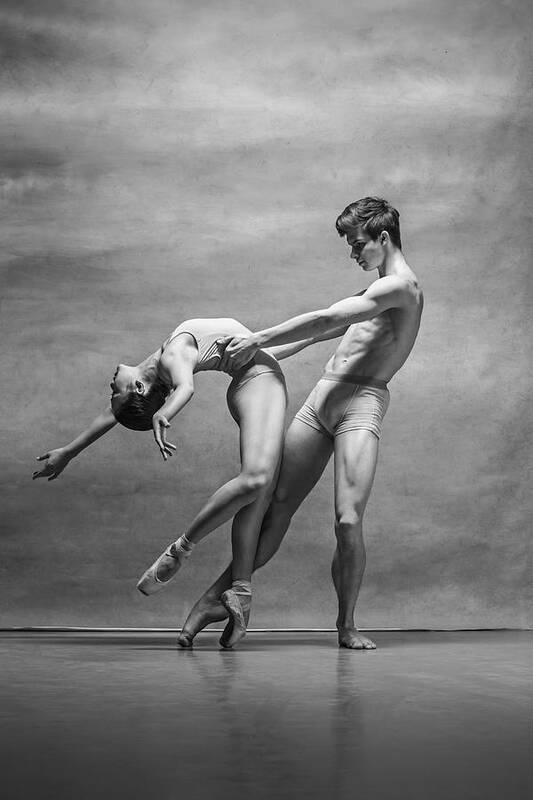 Blackandwhite Art Print featuring the photograph Couple Of Ballet Dancers Posing #2 by Volodymyr Melnyk