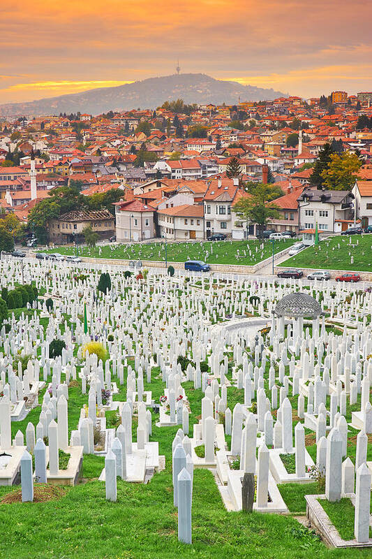 Landscape Art Print featuring the photograph Kovaci War Cemetery And Sarajevo #2 by Jan Wlodarczyk