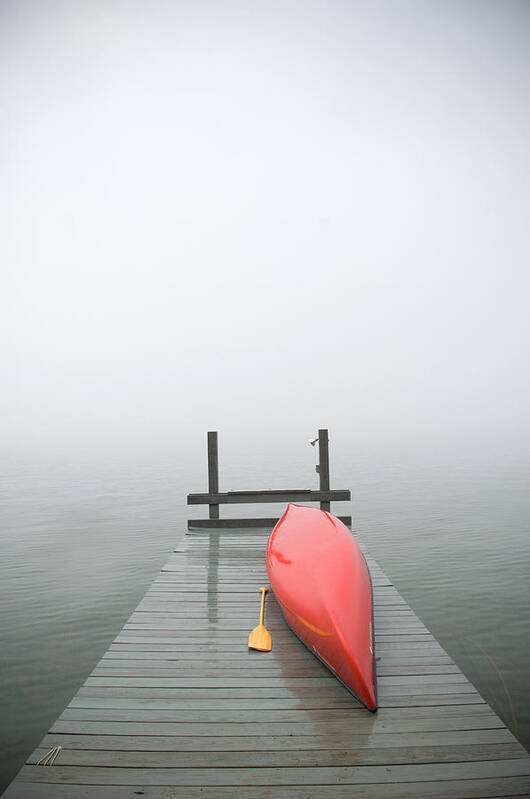 Outdoors Art Print featuring the photograph Red Canoe On Dock #2 by Zia Soleil