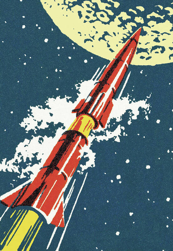 Astronaut Art Print featuring the drawing Rocket in Outer Space #2 by CSA Images