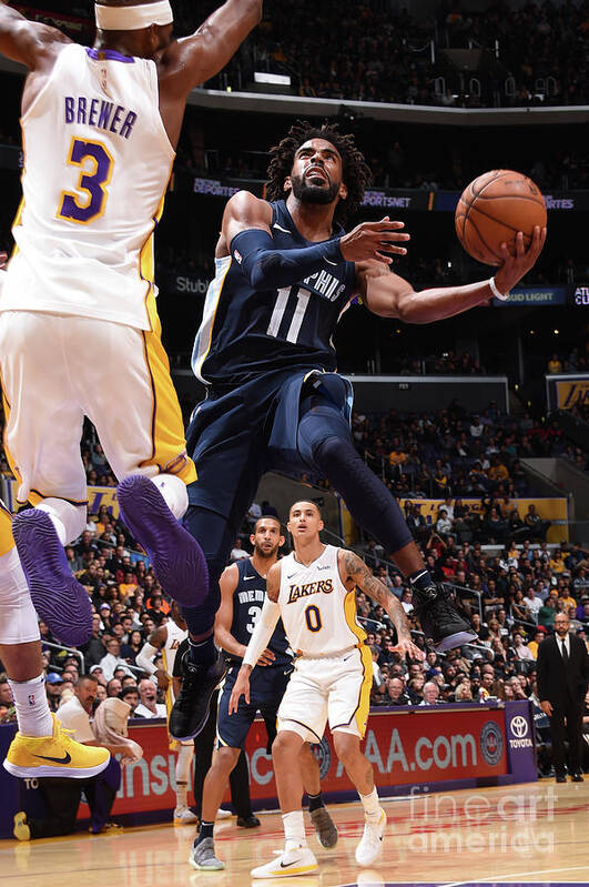 Mike Conley Art Print featuring the photograph Memphis Grizzlies V Los Angeles Lakers by Andrew D. Bernstein