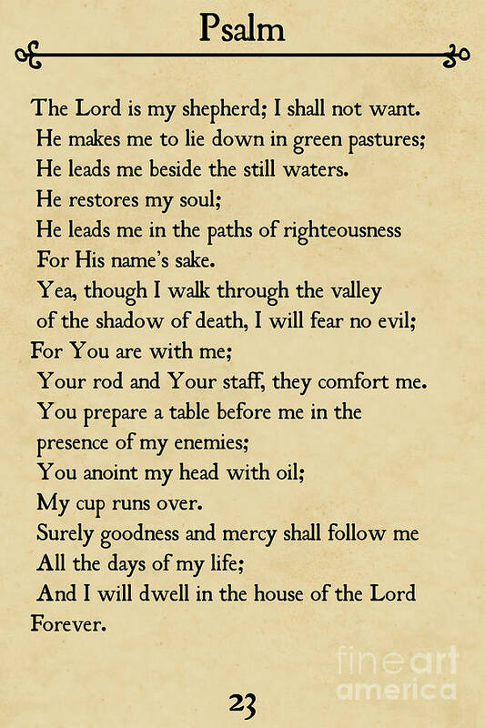 Psalms Art Print featuring the painting Psalm 23-Bible Verse Wall Art Collection #1 by Mark Lawrence
