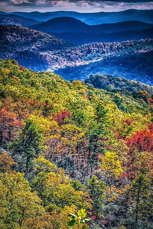 Blue Art Print featuring the photograph Blue Ridge And Smoky Mountains Changing Color In Fall #69 by Alex Grichenko