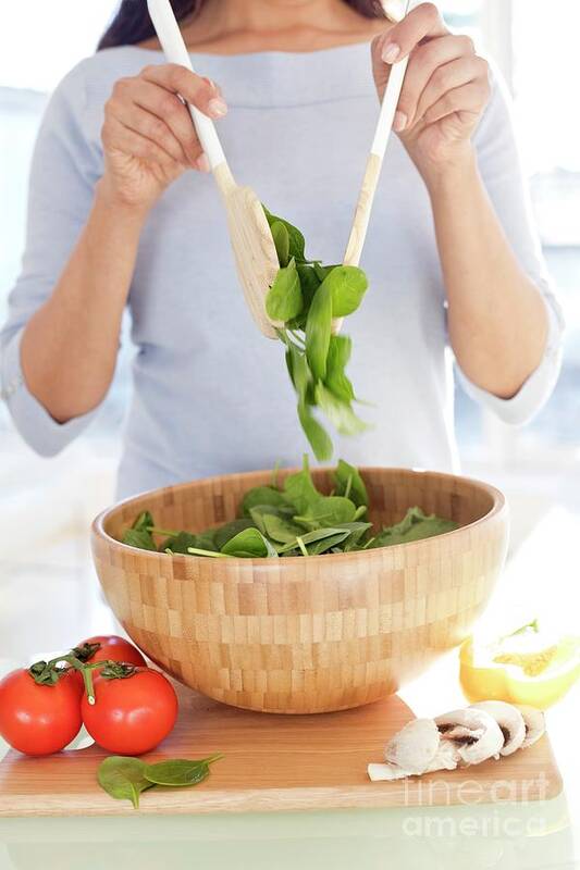 30s Art Print featuring the photograph Woman Making Fresh Salad #7 by Science Photo Library