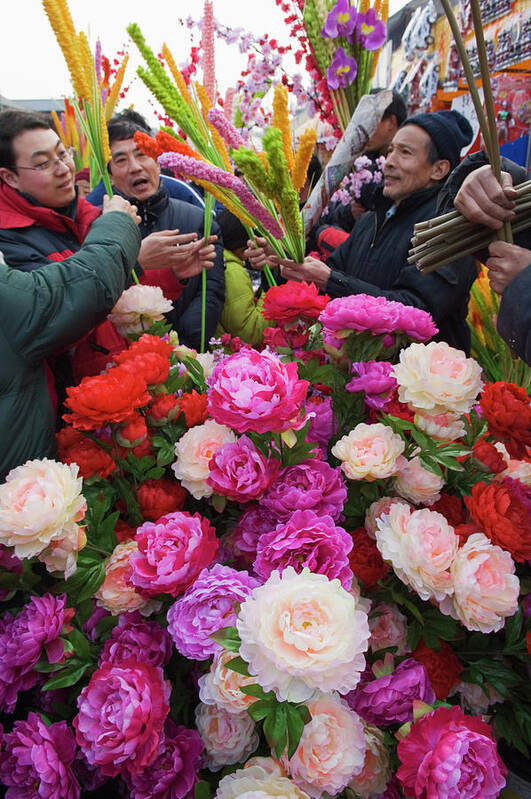 A Flower Market At Changdian Street Fair During Chinese New Year Art Print featuring the photograph 733-2831 by Robert Harding Picture Library