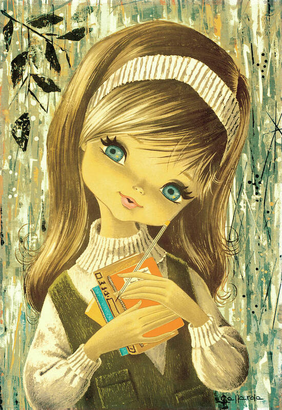 Adolescence Art Print featuring the drawing Big-eyed girl #8 by CSA Images