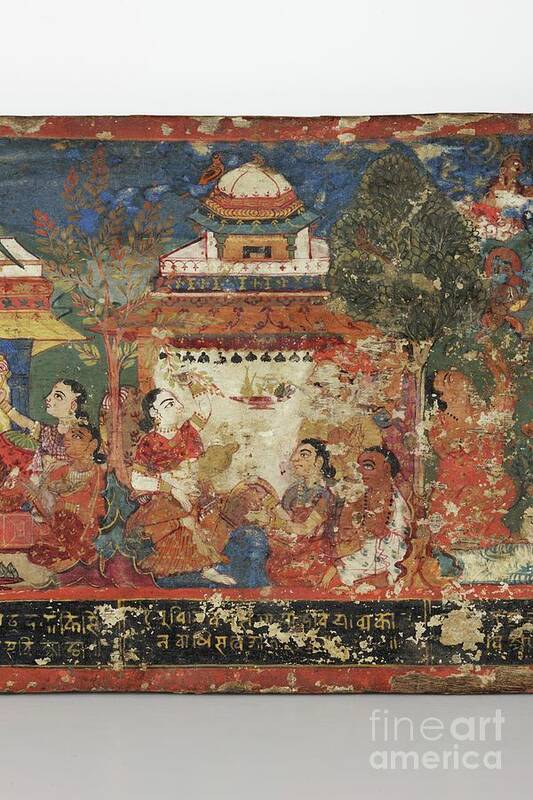 Book Art Print featuring the painting Detail From A Buddhist Manuscript Cover by Nepalese School