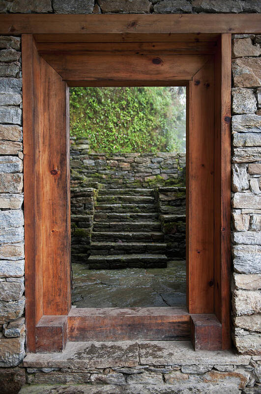 Steps Art Print featuring the photograph A Wooden Doorway In Trongsa Museum by Design Pics / Keith Levit