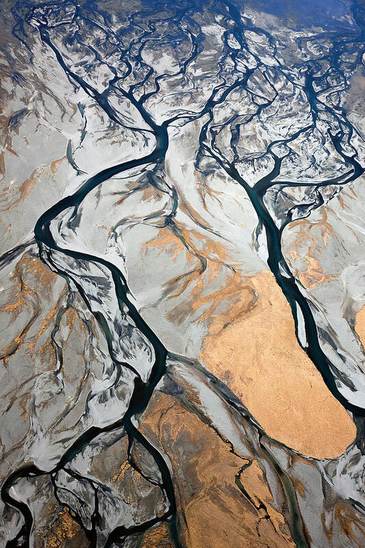 Tekapo Art Print featuring the photograph Aerial Of Braided, Glacial River by David Clapp