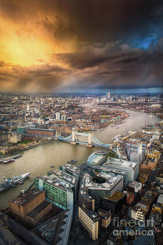 England Art Print featuring the photograph Aerial View Of Thames River And London by Les Kancir