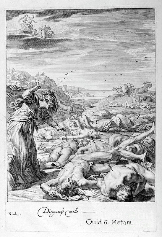Engraving Art Print featuring the drawing Apollo And Diana Kill Niobes Children by Print Collector