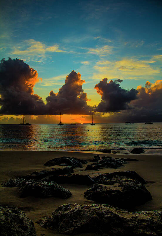 Barbados Art Print featuring the photograph Beach at sunset 2 by Stuart Manning