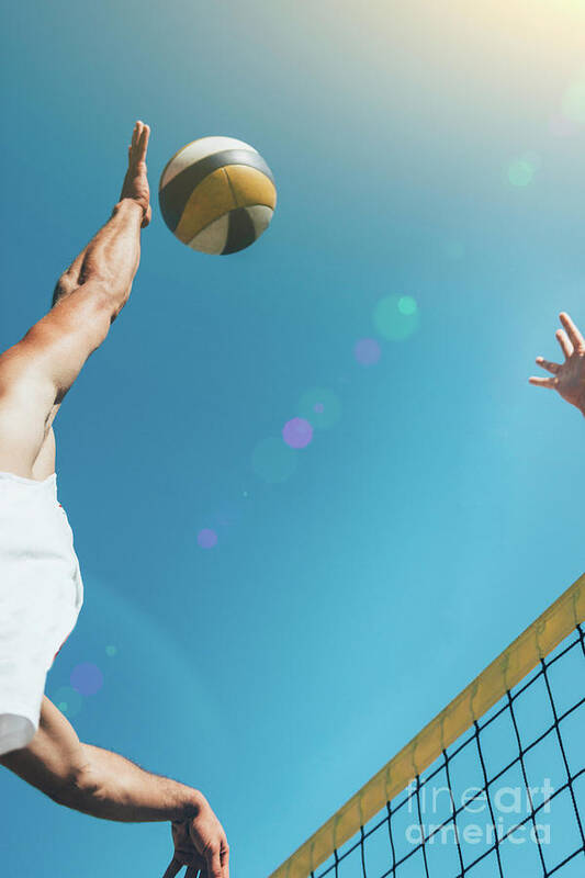 Beach Volleyball Art Print featuring the photograph Beach Volleyball Player About To Hit The Ball by Microgen Images/science Photo Library