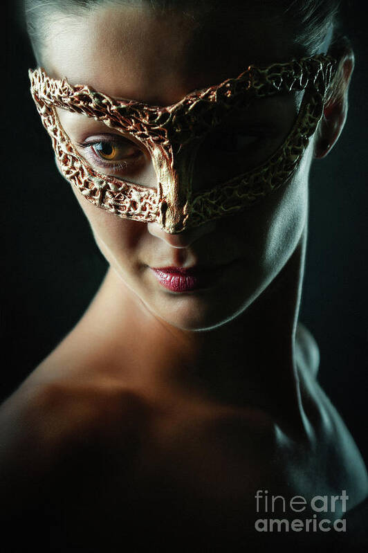 Art Art Print featuring the photograph Beauty model woman wearing masquerade carnival mask by Dimitar Hristov