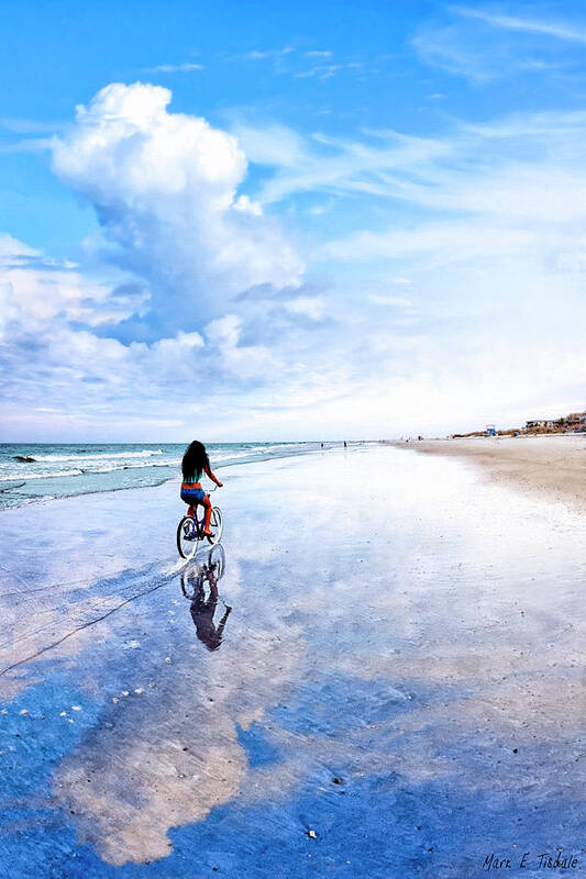 Tybee Island Art Print featuring the photograph Bike Ride on the Beach at Tybee Island by Mark E Tisdale