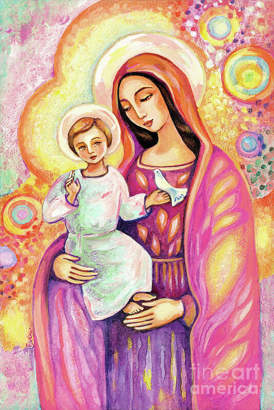 Mother And Child Art Print featuring the painting Blessing from Light by Eva Campbell