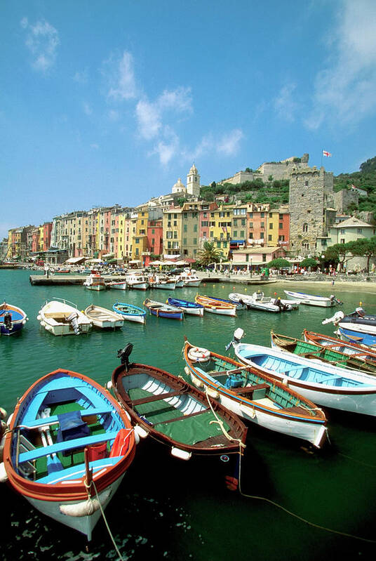 Row House Art Print featuring the photograph Boats At A Harbor, Portovenere, Italy by Medioimages/photodisc