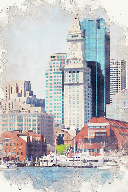 Boston Art Print featuring the painting Boston, Panorama - 18 by AM FineArtPrints