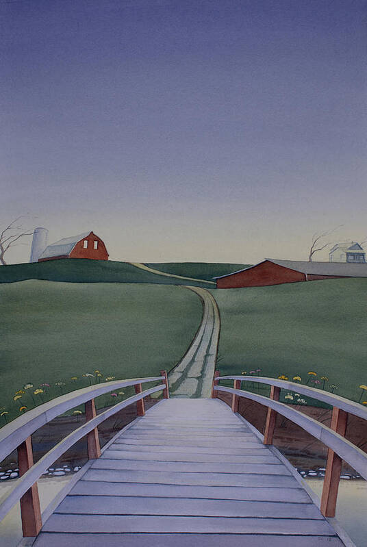 Farm Art Print featuring the painting Bridge over Buck Creek by Scott Kirby