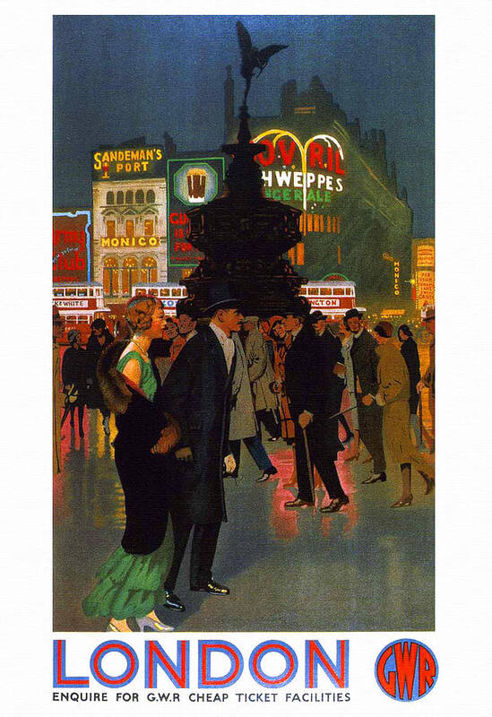 England Art Print featuring the painting British Railway Poster at Amusements at Piccadilly Square by Gwr