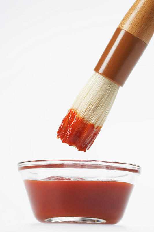 White Background Art Print featuring the photograph Brush Dipping Into Bbq Sauce by Nash Photos