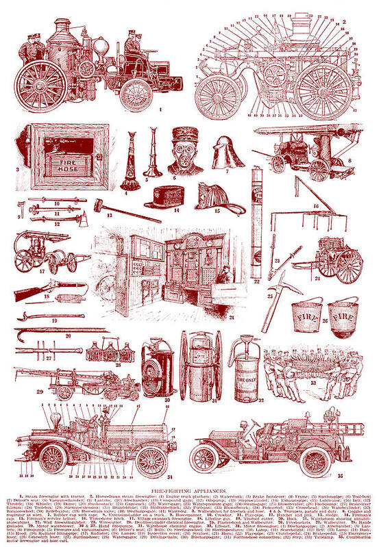 Fireman Art Print featuring the painting C. 1920 Fire Fighting Equipment by Historic Image
