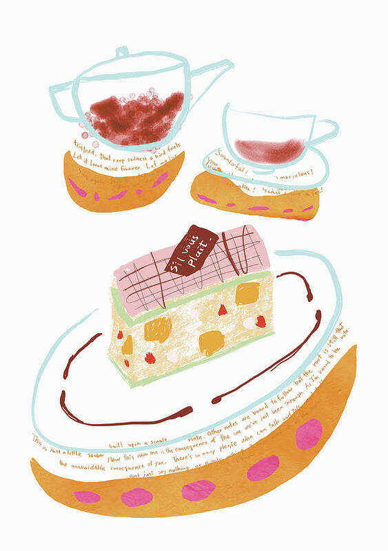 White Background Art Print featuring the digital art Cake And Tea Image by Daj
