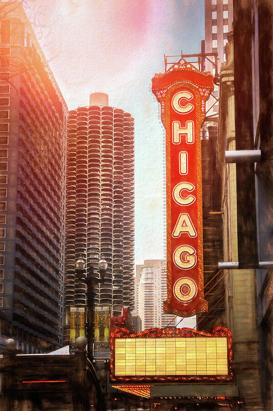 Chicago Art Print featuring the photograph Chicago Theatre Sign Downtown Chicago by Carol Japp