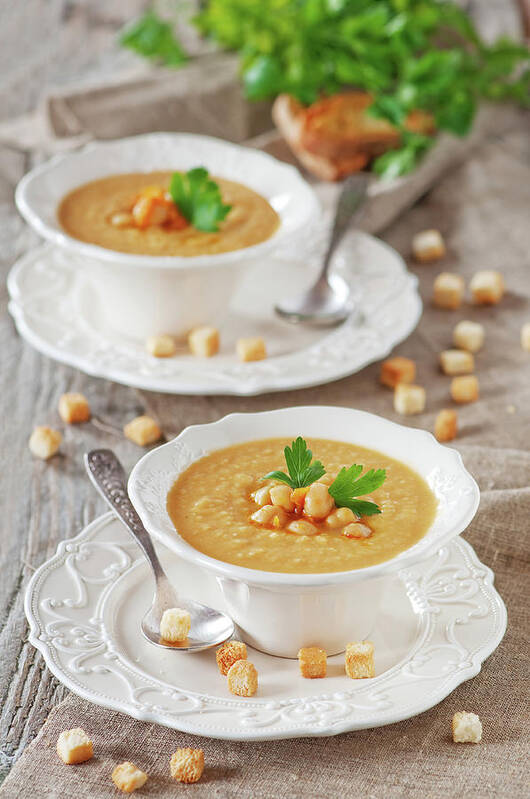 Spoon Art Print featuring the photograph Chick-pea Soup by Oxana Denezhkina