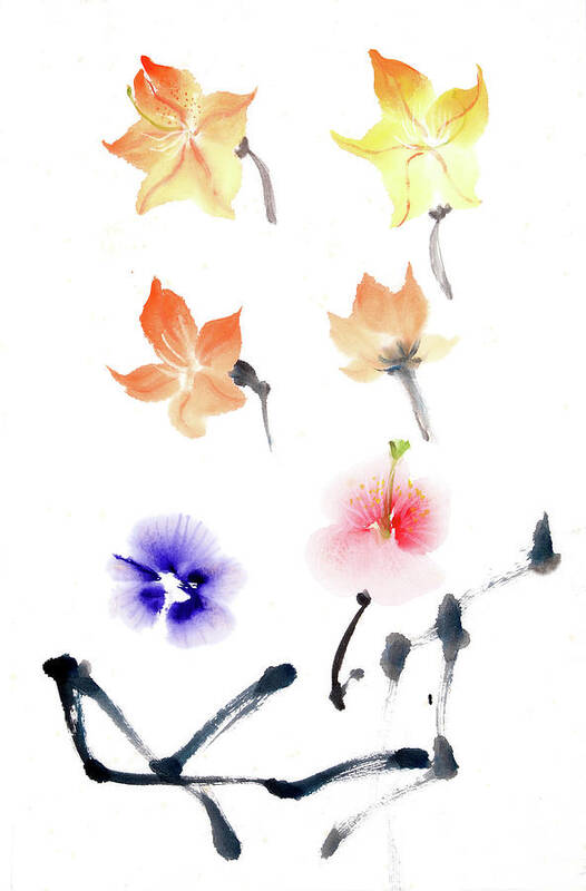 Chinese Style Watercolour Painting Art Print featuring the painting Chinese style flower painting by Gloria Newlan