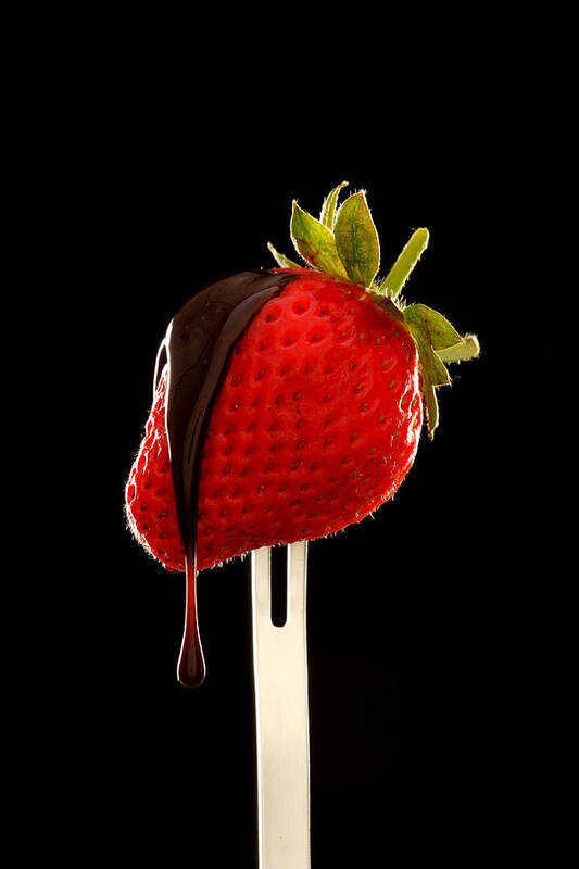 Melting Art Print featuring the photograph Chocolate Running Off Strawberry by Harrison Eastwood