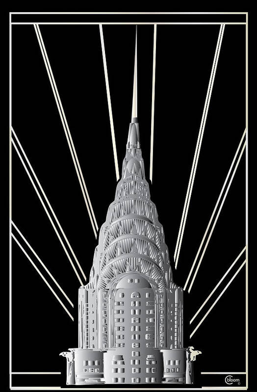 Chrysler Building Art Print featuring the drawing Chrysler Building Art Deco Silver Crown by Cecely Bloom