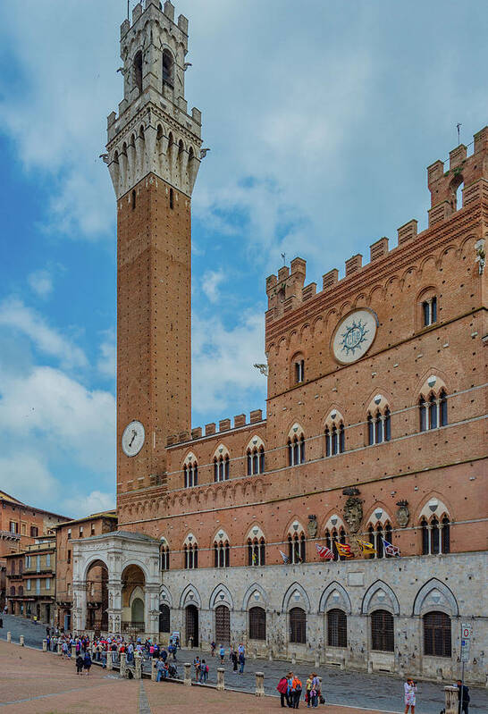 Siena Art Print featuring the photograph Clock Tower of Piazza del Campo by Marcy Wielfaert