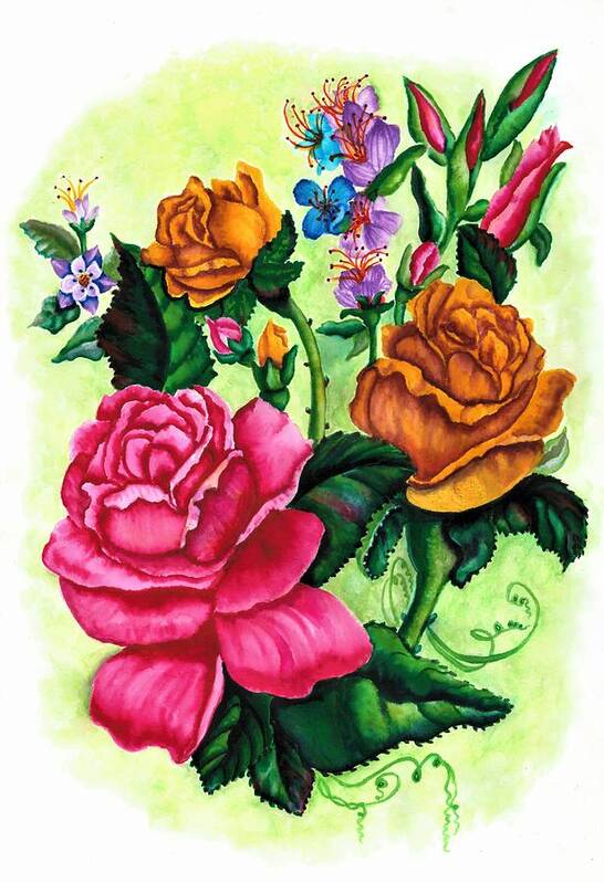 Flower Art Print featuring the painting Roses by Tara Krishna