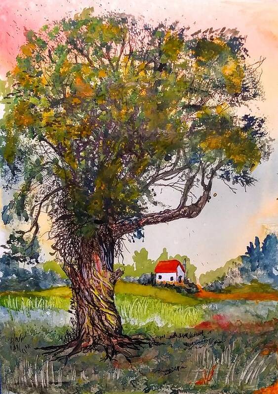 Old Tree Art Print featuring the painting Country Back Roads by Mike Benton