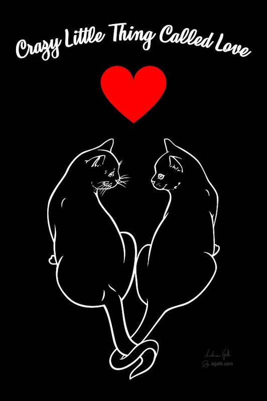 Cat Art Print featuring the digital art Crazy Little Thing Called Love white by Andrea Gatti