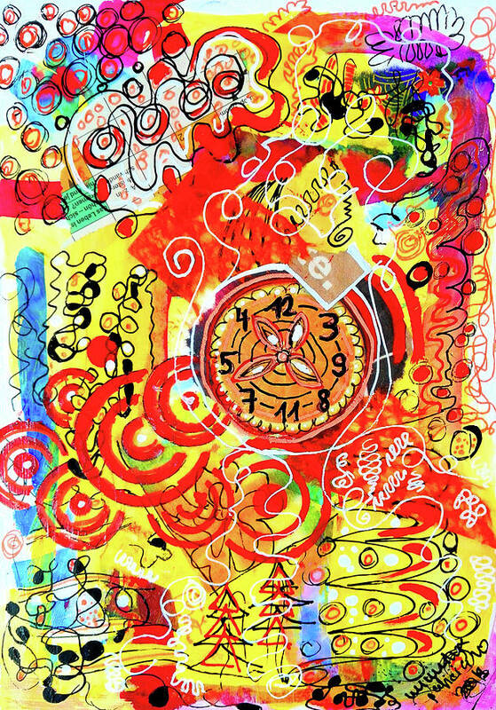 Clock Art Print featuring the mixed media Crazy Time by Mimulux Patricia No