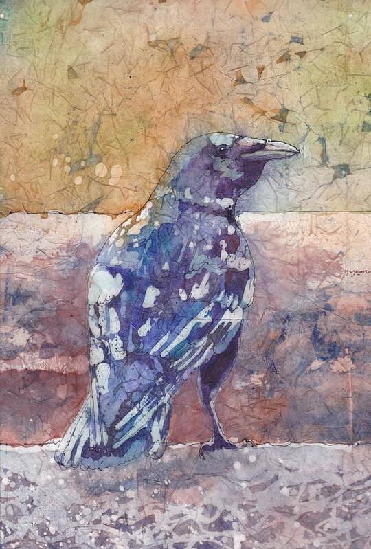 Batik Art Print featuring the painting Crow by Ruth Kamenev