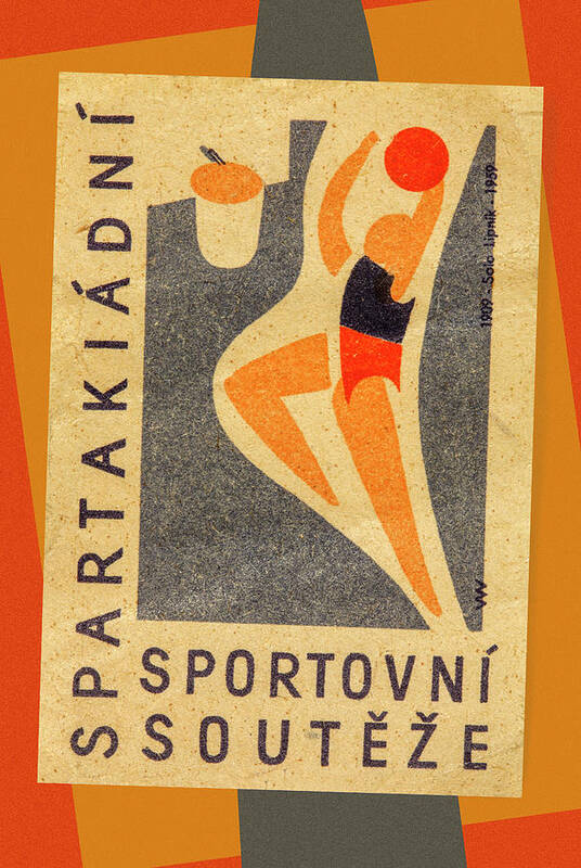 Czech Art Print featuring the mixed media Czech matchbox label basketball by Carol Leigh