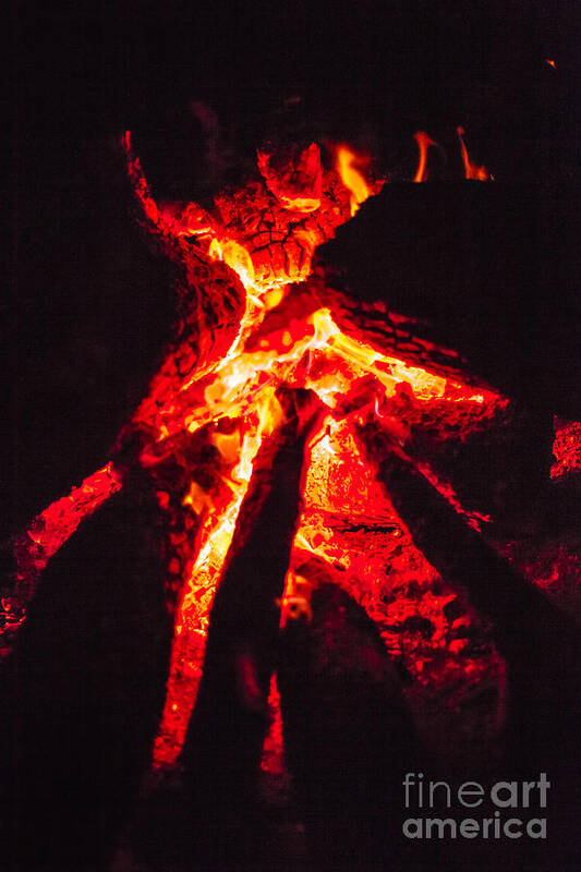 Fire Art Print featuring the photograph Details of campfire outdoors by Benny Marty