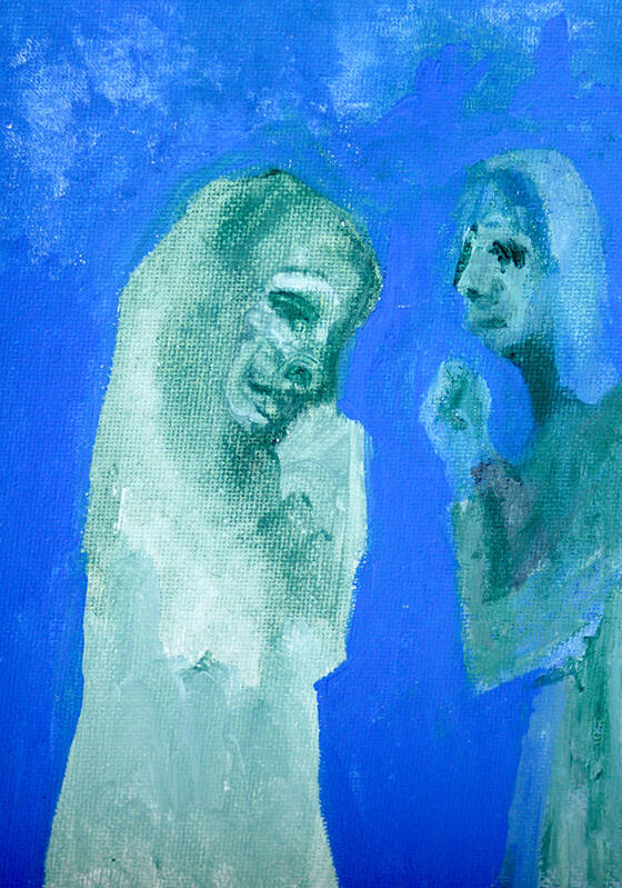 Blue Art Print featuring the painting Double portrait on blue sky by Edgeworth Johnstone