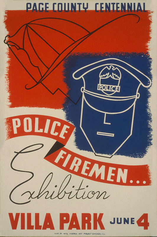 Police Art Print featuring the painting DuPage County centennial--Police, firemen...exhibition by Joseph Dusek
