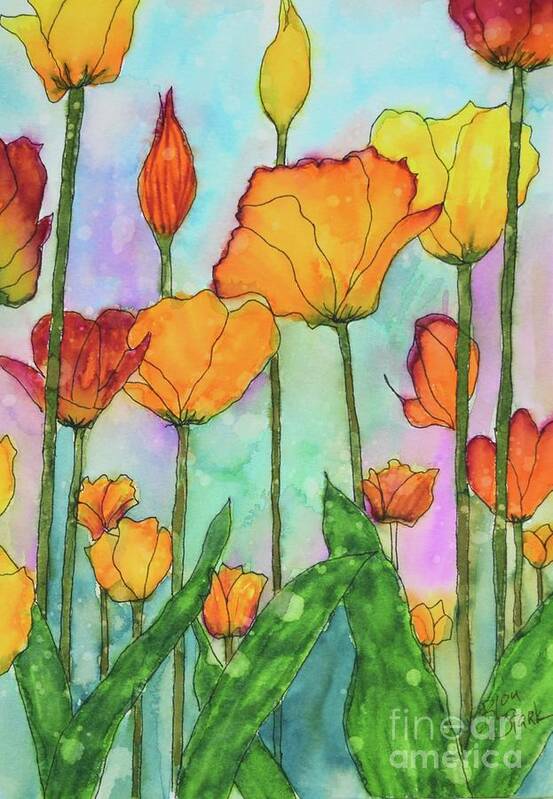 Barrieloustark Art Print featuring the painting Fanciful Tulips by Barrie Stark