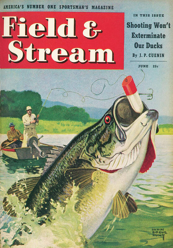 Bass Art Print featuring the painting Field & Stream Magazine Cover June 1947 by Field & Stream Bass Art Print featuring the painting Field & Stream Magazine Cover June 1947 by Field & Stream