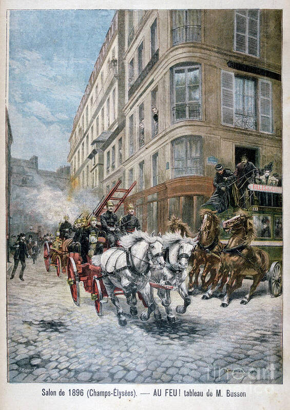 Horse Art Print featuring the drawing Fire Engine On The Way To A Fire by Print Collector