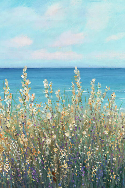 Landscapes & Seascapes Art Print featuring the painting Flowers At The Coast I by Tim O'toole