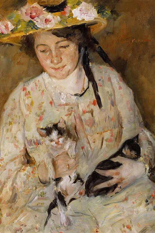 Cats Art Print featuring the painting Frau Mit Katzen by Lovis Corinth